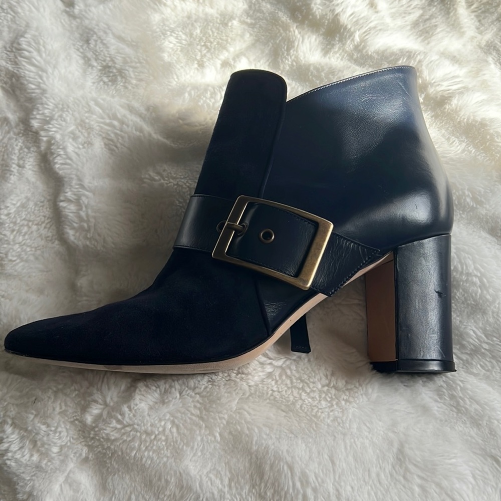 Manolo Blahnik Navy Blue Suede Booties